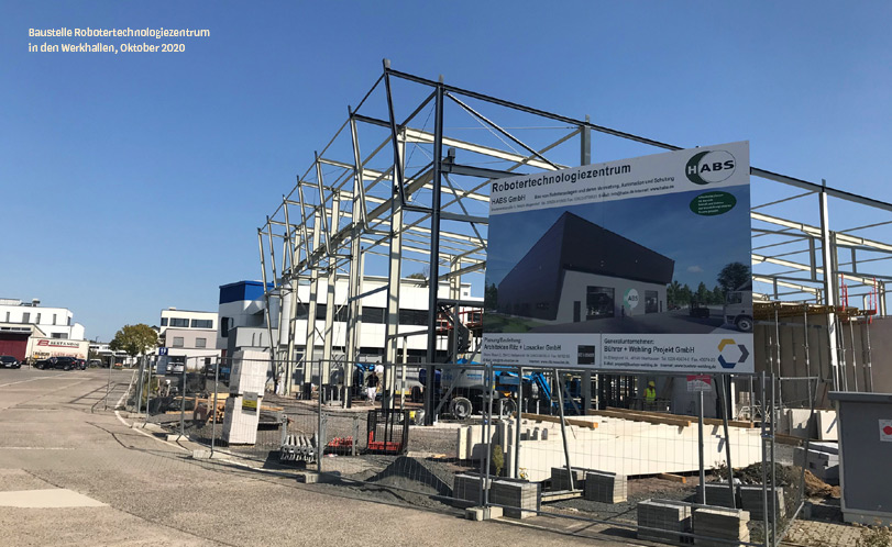 Ansicht der Baustelle Robotertechnologiezentrum der Firma HABS GmbH in den Werkhallen im Quartier Süd im Oktober 2020